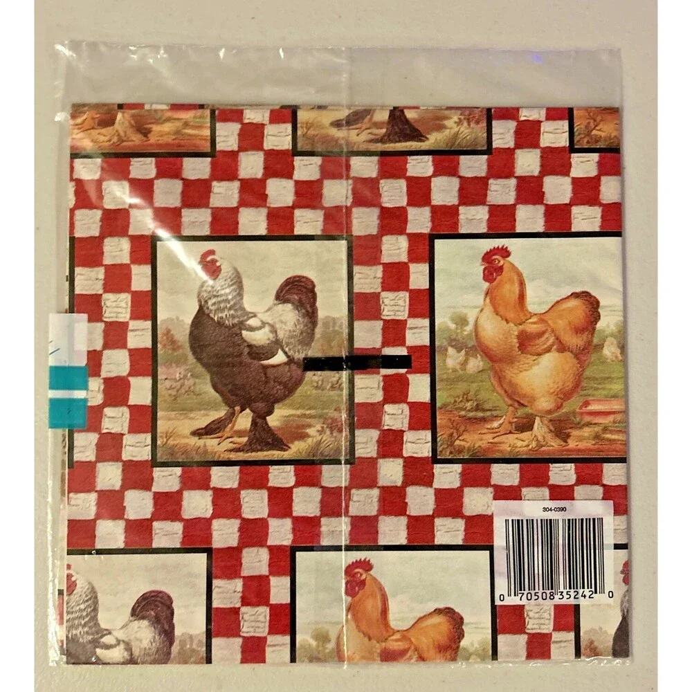 Vintage Cleo Rooster Chicken Checkered Gift Wrap 2 Sheets NIP All Occassion